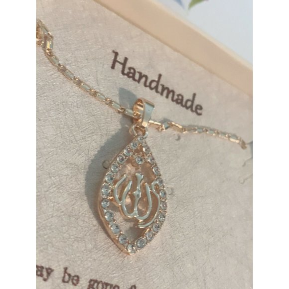 Handmade Rhinestone Gold-Tone Pendant Necklace Memory "You are Never Gon… - Picture 3 of 6